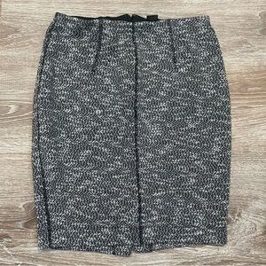 Ann Taylor Black White Tweed Pencil Skirt Elastic Waist